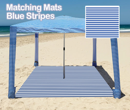 GROUP PRE-ORDER - 3m x 3m Blue Thin Stripe Beach Mat with Hole + Beach Bag